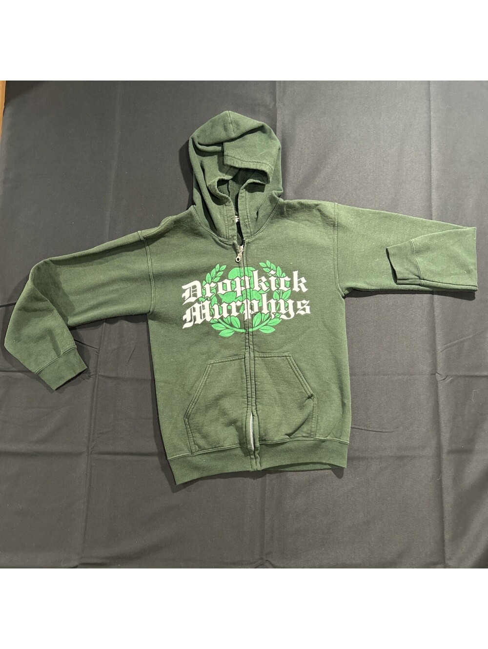 Drop Kick Murphys Zippered Hoodie Green With White Lettering Band Sweater